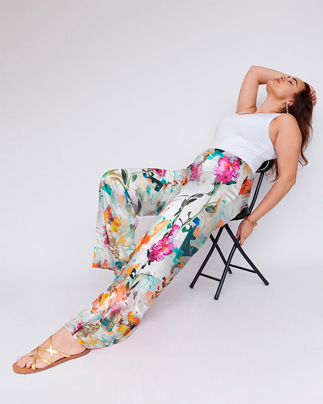 Sofia Stretch Silk Palazzo Pant in Floral