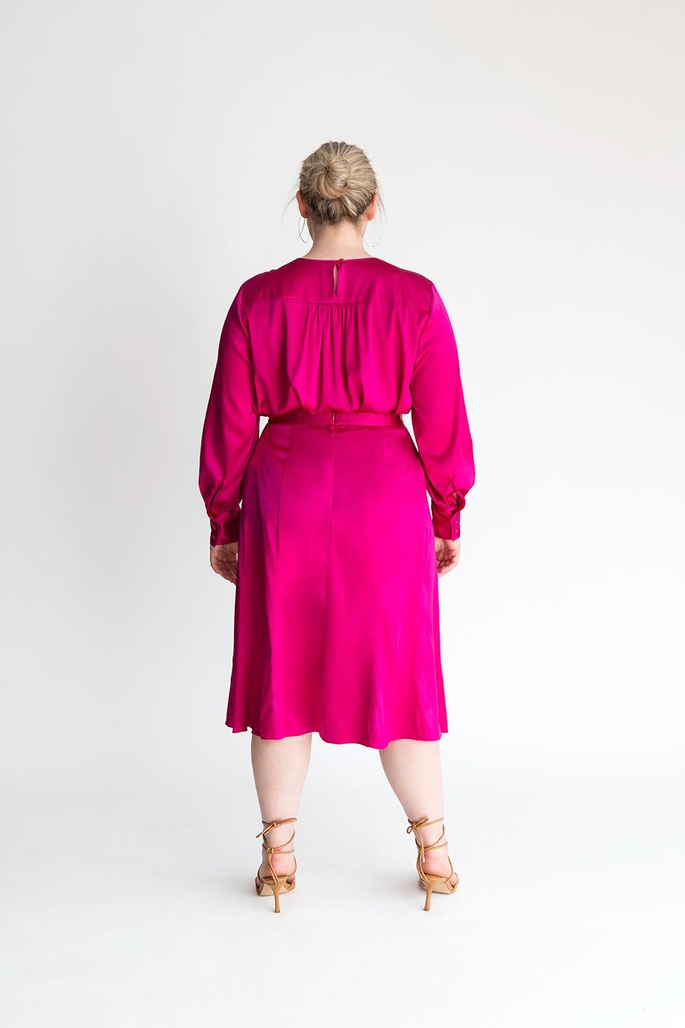 Pink silk midi skirt