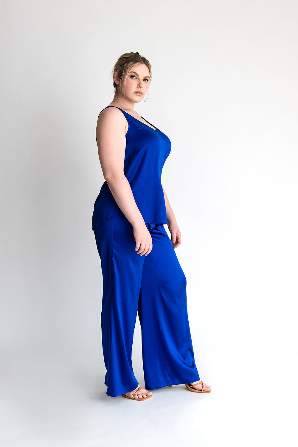 Blue silk palazzo pants
