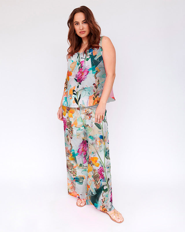 Sofia Stretch Silk Palazzo Pant in Floral