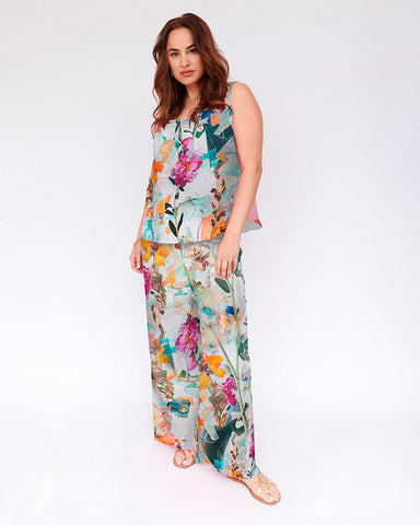Sofia Stretch Silk Palazzo Pant in Floral