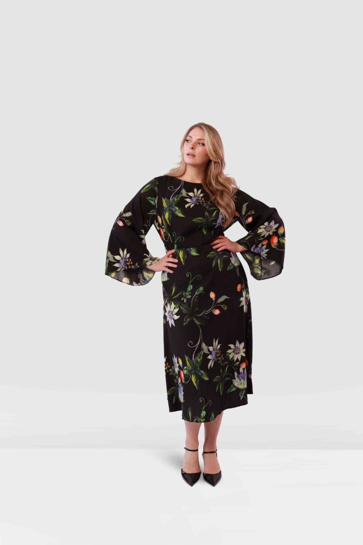 Lucrezia Silk Twill Dress in Dark Floral