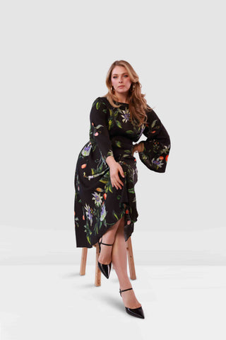 silk twill dress Printed Silk-Twill Popover Midi Dress