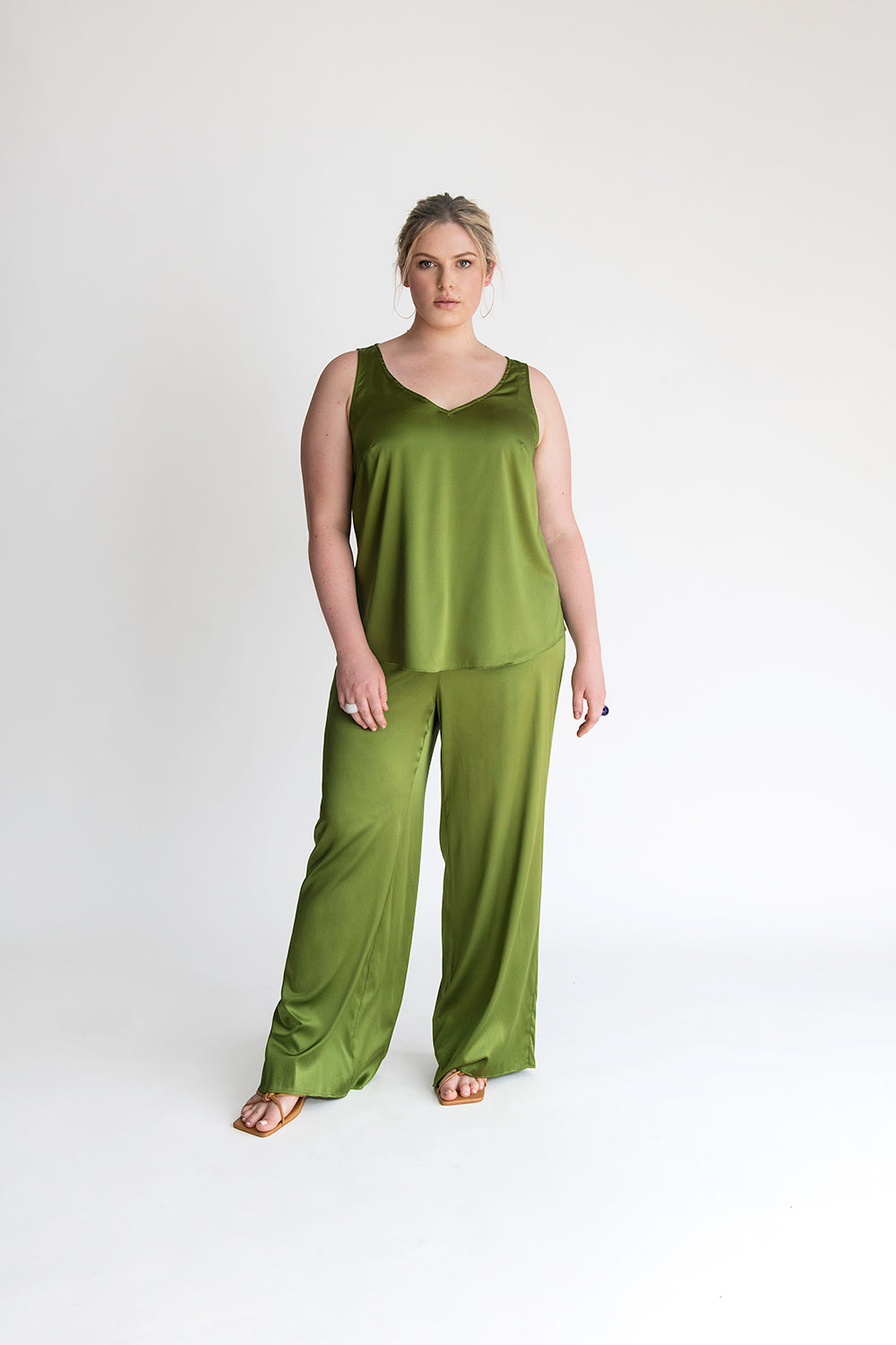 Green palazzo pants outfit