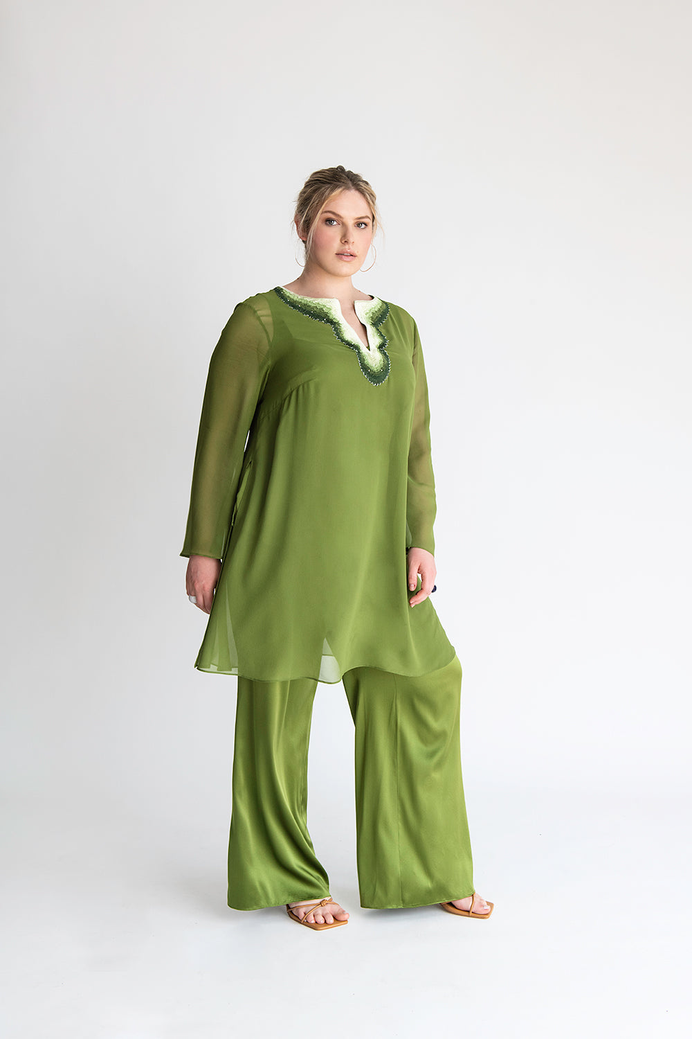 Green chiffon tunic