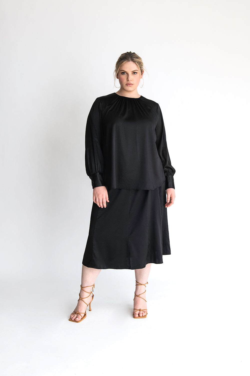 Women's black silk blouse long sleeve