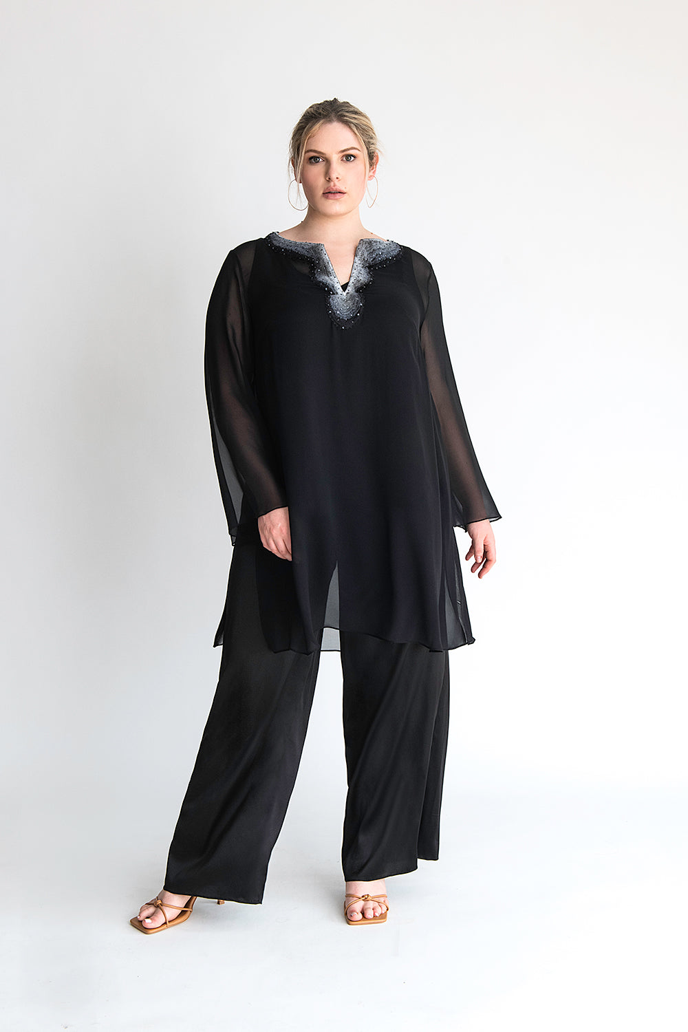 Midnight black silk tunic Black gauze tunic