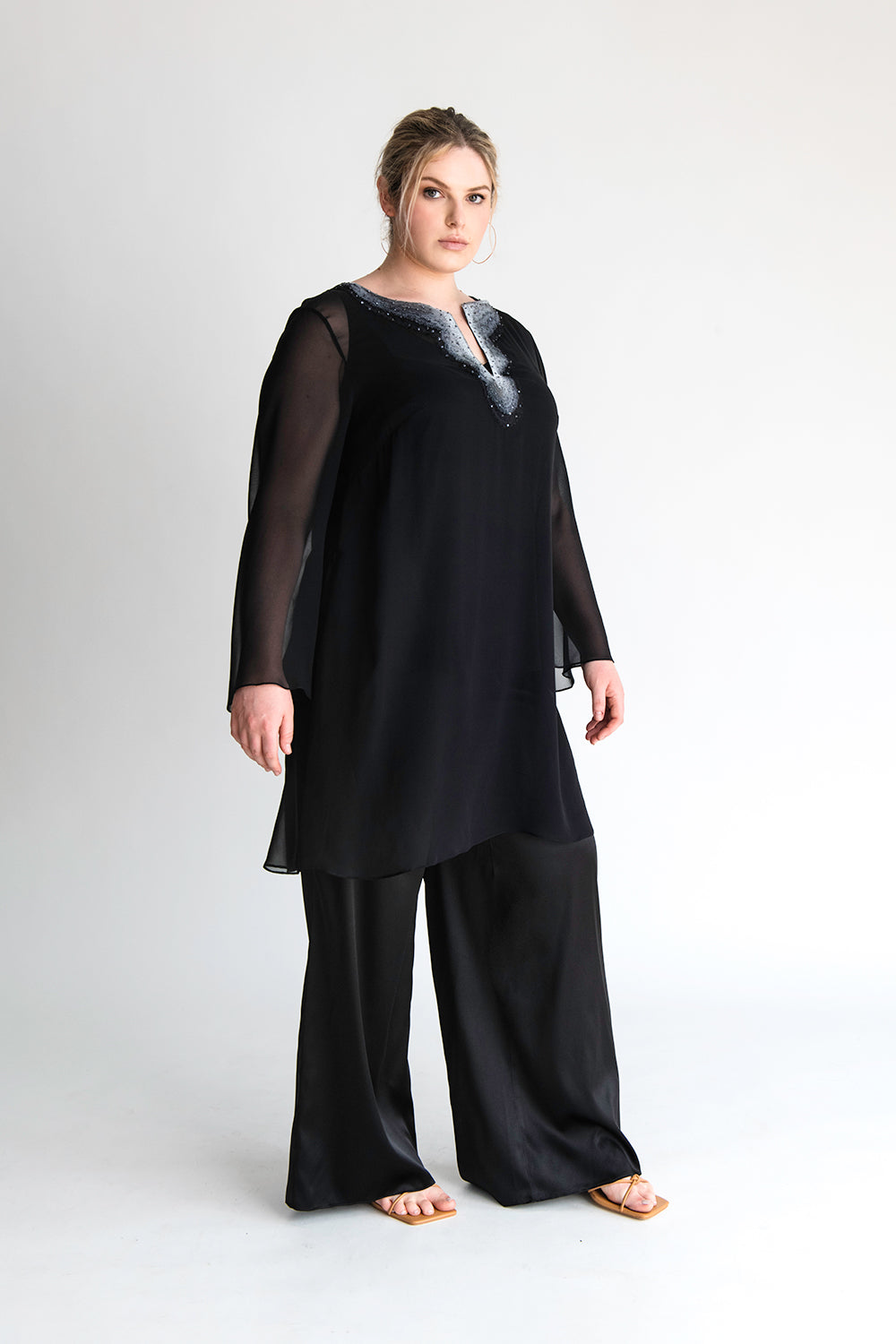 Midnight black silk tunic
